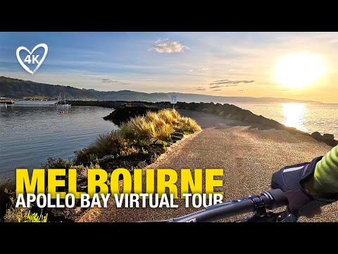 4K Apollo Bay Melbourne Australia Bike Ride at Sunrise - Shops, Bay, Ocean - Treadmill Scenery