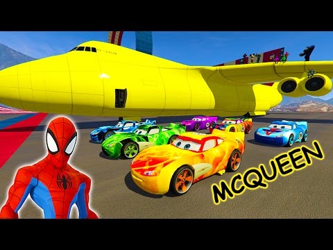 💙 COLORS MCQUEEN & SPIDERMAN Transportation on Biggest Airplane Cartoon Nursery Rhymes