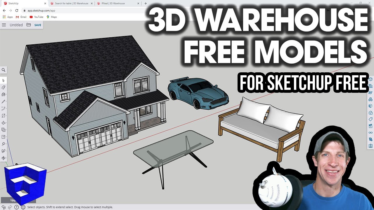 GETTING STARTED with SketchUp Free - Lesson 5 - Free Models from the 3D Warehouse