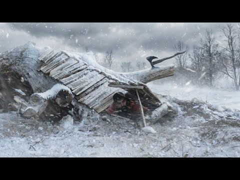 Building a warm and safe shelter amidst the snow and deadly cold of winter | asmr bushcraft