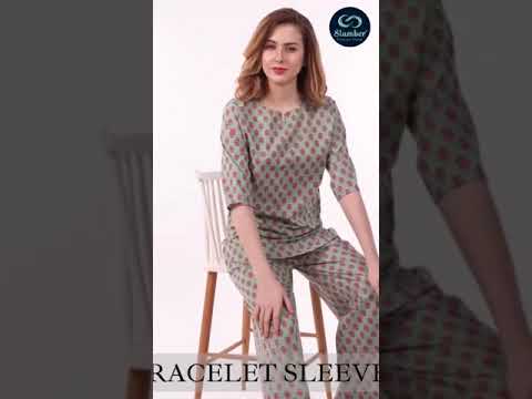 Printed Women's Sleepwear Top and Pajama Set Night Dress, Cotton