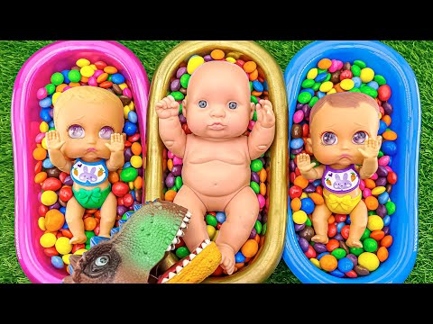Rainbow Satisfying Video l ASMR Mixing Candy & Yummy Skittles in Three Bathtubs with M&M's Slime