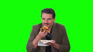 Pedro Pascal eating pizza green screen