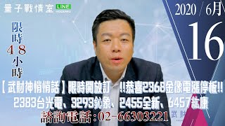 【量子戰情室】#陳武傑 0616，【武財神悄悄話】限時開放訂閱!!恭喜2368金像電漲停板!!、2383台光電、3293鈊象、2455全新、6457紘康 (圖)