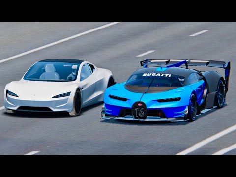 Tesla Roadster vs Bugatti Vision Gran Turismo - Drag Race