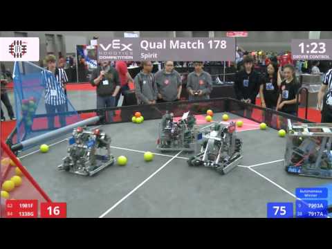 VEX Worlds 2016 - VRC Middle School - Spirit - Qual 178 (1981F 1338G) 89 vs 176 (7903A 7917A)