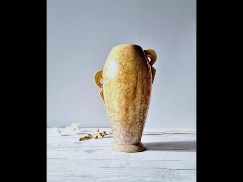 SylvaC Art Deco Twin-Eared Vase, Demerara Latte Marble Palette Glaze, British, 1950s-60s, Rare