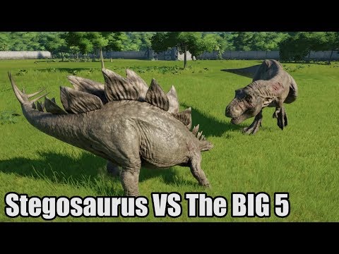 Stegosaurus Destroys The BIG 5 T-Rex, Indominus Rex, Spinosaurus, Giga and Carcharodonto - JWE