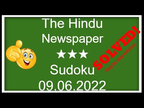 🔊How to Solve The Hindu Sudoku 3 Star | Step by Step Solution | 09.06.2022|  Level ★★★