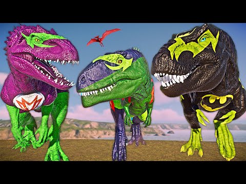 Jurassic World Evolution 2 Batman Tyrannosaurus Rex Vs Antman Spinosaurus & Baryonyx Dinosaurs Fight