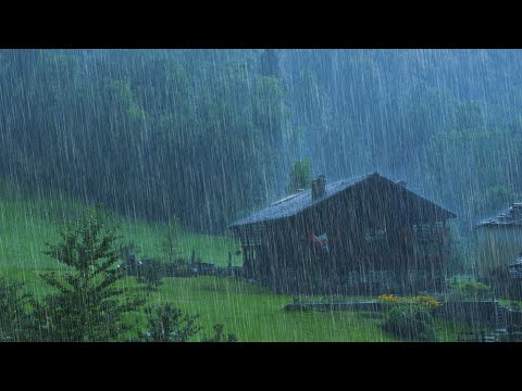 Rain Sounds for Sleeping - Sound of Heavy Rainstorm  Thunder in the Misty Forest At Night
