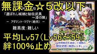 【低ステータス、無課金☆5改以下】選ばれし城娘と秘伝武具～漆の陣「アダマント・マグナ」難【城プロ】