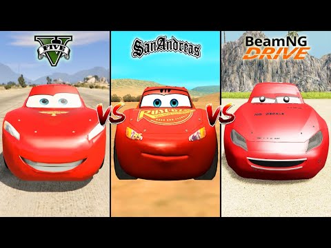 GTA 5 LIGHTNING MCQUEEN VS GTA SAN ANDREAS LIGHTNING MCQUEEN VS BEAMNG MCQUEEN - WHICH IS BEST?