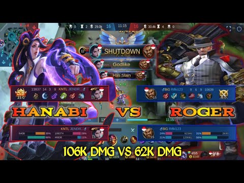 HANABI VS ROGER GAMEPLAY/160K DAMAGE VS 62K DAMAGE - MOBILE LEGENDS