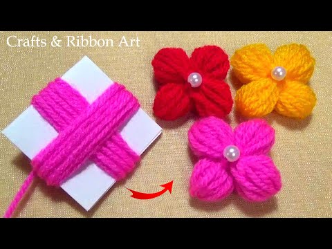Amazing Woolen Flower Ideas with Paper - Super Easy Flower Making - Hand Embroidery Easy Tricks