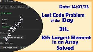 YouTube video '215 || Kth Largest Element in an Array II || C++ || Leetcode Daily Challenge'