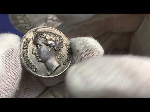 Sverige, Kristina Kastpenning i silver, till drottningens kröning 1650, graverad av Erich Parise