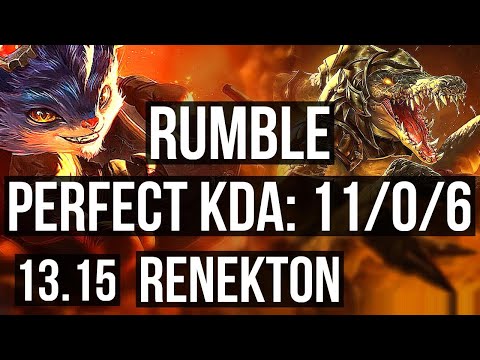 RUMBLE vs RENEKTON (TOP) | 11/0/6, 3.3M mastery, Legendary, 600+ games | EUW Master | 13.15