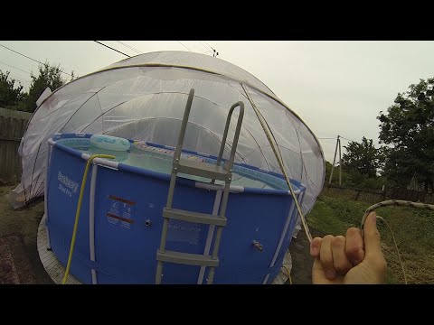 Как сделать не дорогой самодельный купол на большой бассейн 427х33 откидной навес для бассейна