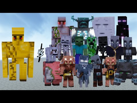 Gold Golem Vs Every Mob in Minecraft (Minecraft Mob Battle) Minecraft 1.20 Warden