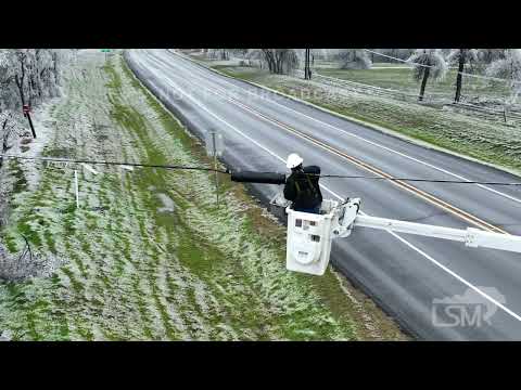2-2-2023 Temple, TX Ice Storm - Line workers restoring power - Icy Drone shot.mp4
