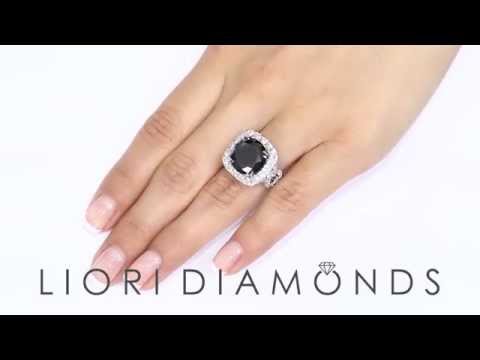 BDR-SOLD-057 - 10.32 Carat Certified Black Diamond Engagement Ring Pave Halo 18k White Gold