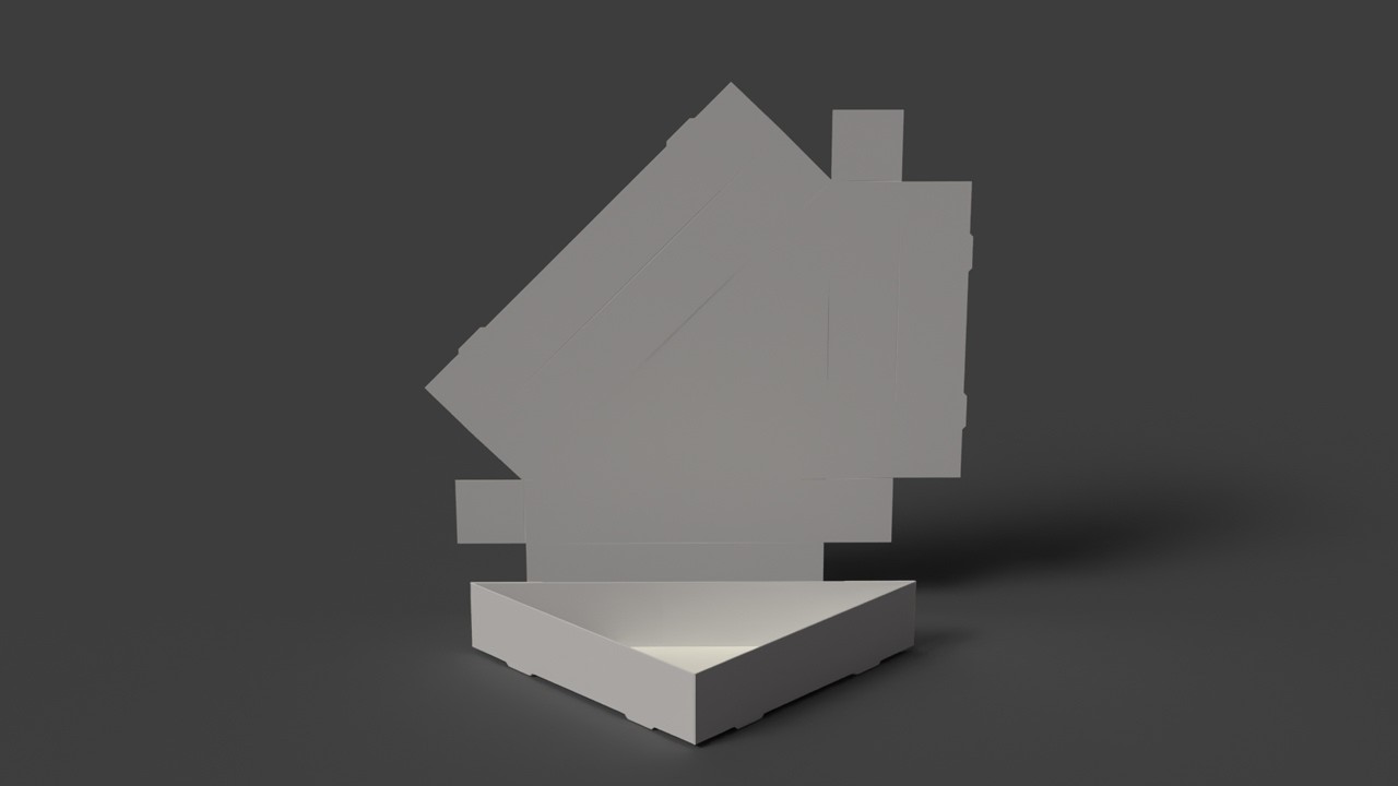 A self-assembling triangular cardboard tray without a lid Assembled and disassembled packaging 3D Model