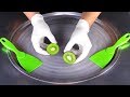 ASMR Green Kiwi Fruit Ice Cream Rolls With Peel Oddly Satisfying Relaxing Fast Rough ASMR Food