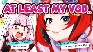 Bae makes fun of Calli for losing her Trouble Days VOD【HololiveEN】
