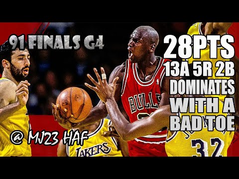 Michael Jordan Highlights vs Lakers (1991 Finals Game 4) - 28pts, Dominates the GAME with a BAD TOE!