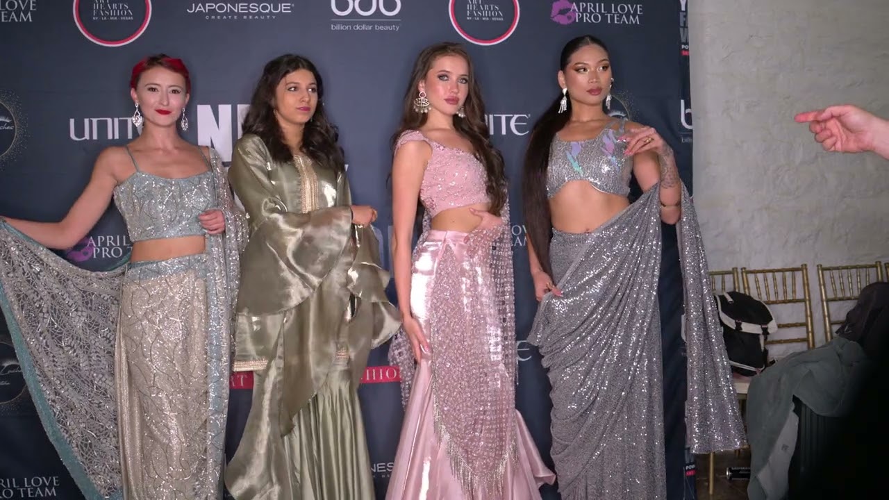 Models pose in looks by Indian Designer @artheartsfashion NYFW