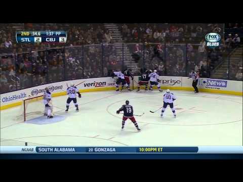 Jaroslav Halak great save on Nick Foligno St. Louis Blues vs Columbus Blue Jackets 12/14/13
