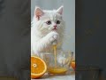 Cat Kitten Meow White Kitten Making Orange Juice