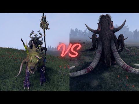 TOTALWARWARHAMMER3:CHAOSSORCEREROFNURGLE(NURGLE)-ROTBEASTVSTHEGREATMAWHERDOFBLOODFJORD(FERALMAMMOTHS