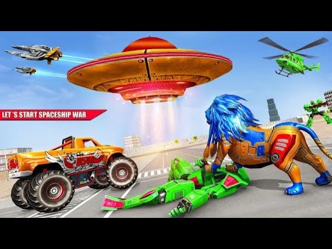 Monster truck robot game & car robot transform game in spaceship transport games