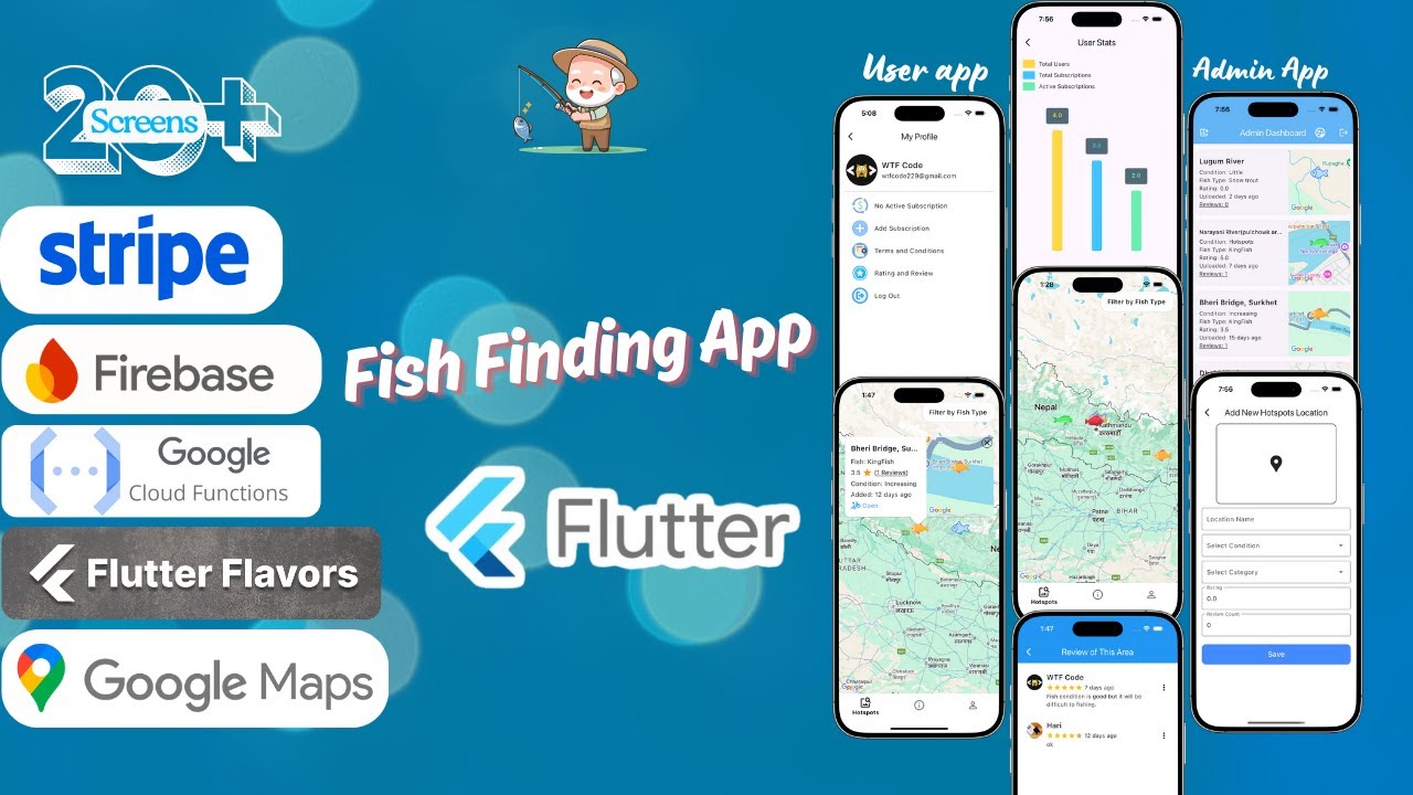 Complete Flutter App Using Firebase, Google Map, Riverpod, and Stripe - Fish Finding App