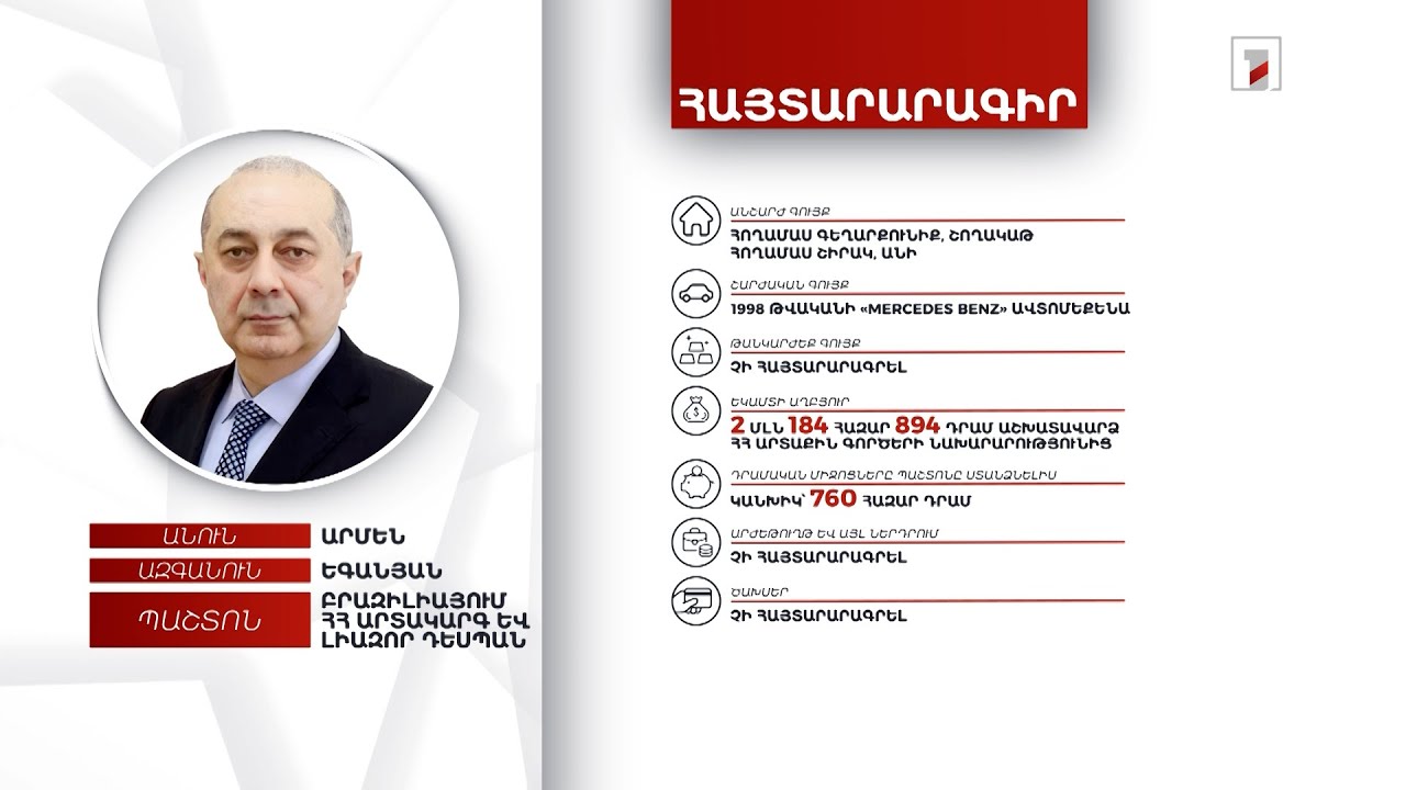 2 հողամաս, ավտոմեքենա. Բրազիլիայում ՀՀ դեսպան Արմեն Եգանյանի հայտարարագիրը