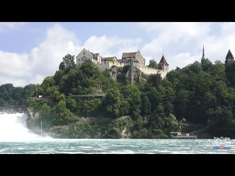 Das Schloss Laufen am Rheinfall. Ein Schloss auf einem Felsen mit Panoramalift über dem Rheinfall