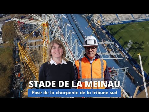 Stade de la Meinau : pose de la charpente de la tribune sud