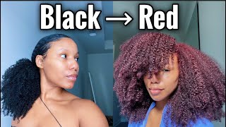 DYEING MY NATURAL HAIR FROM BLUE/BLACK TO RED | NO BLEACH