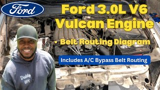 Ford 3.0L V6 Vulcan Engine Belt Routing Diagram with AC Bypass Routing