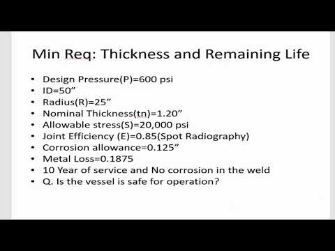 API 510 Minimum Thickness calculation and Remaining Life of pressure vessels