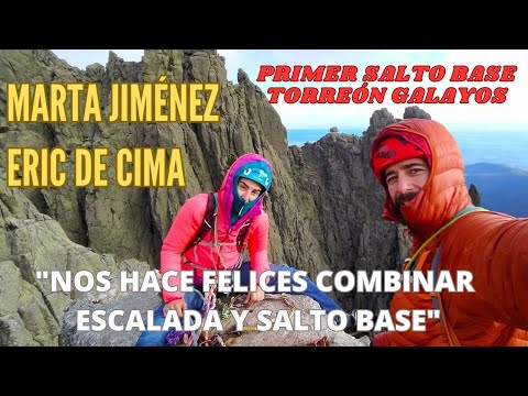 Eric de Cima y Marta Jiménez. Primer salto BASE del Torreón de los Galayos.