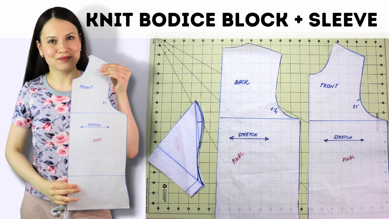 How to draft a simple knit bodice block with sleeve. Step-by-step drafting tutorial