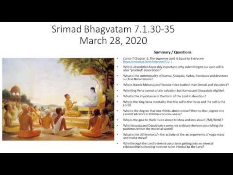 Srimad Bhagvatam 7.1.30-35 March 28, 2020 ISKCON Tampa