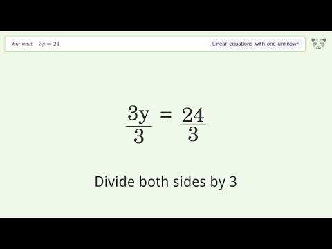 Linear equation with one unknown: Solve 3y=24 step-by-step solution