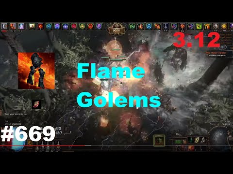 [Path of Exile] Aura Stacking Flame Golems & Budget Flame Golems AFK Blight in Flashback Event - 669