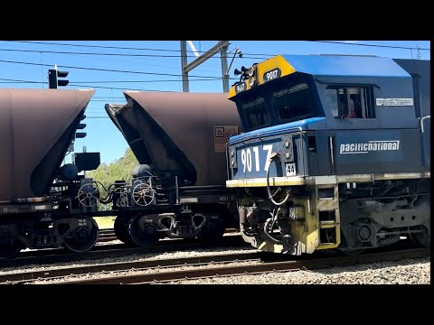Two Pacific National 90 class led colliers coming and going - Broadmeadow NSW- Nov 16, 2022