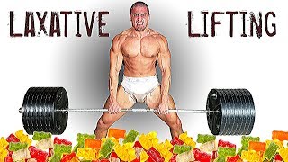 I POO I LOSE - Laxative Gummy Bear POWERLIFTING Experiment | Bodybuilder VS Sugar Free Gummy Food