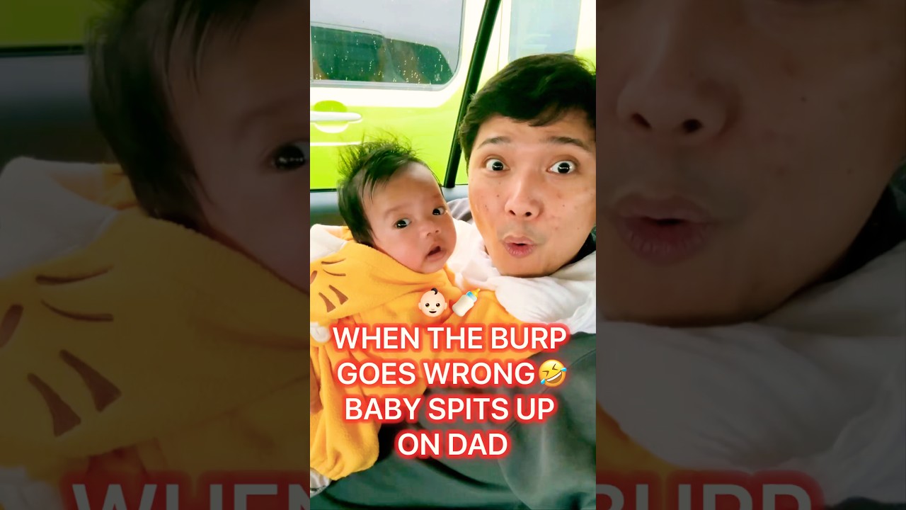 👶🏻🍼🇯🇵WHEN THE BURP GOES WRONG… 🤣 (BABY SPITS UP ON DAD)🎄#baby #2monthsold